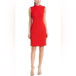 Sharagano Red High Neck Sleeveless Shift Dress with Back Zipper